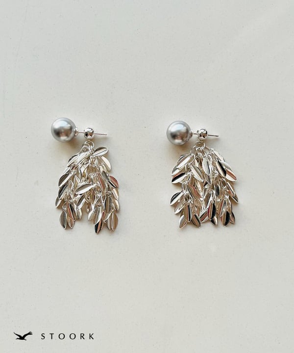 s925 Dark Pearl Leaf Pierce - stoork