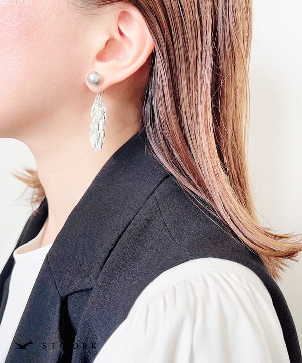 s925 Dark Pearl Leaf Pierce - stoork