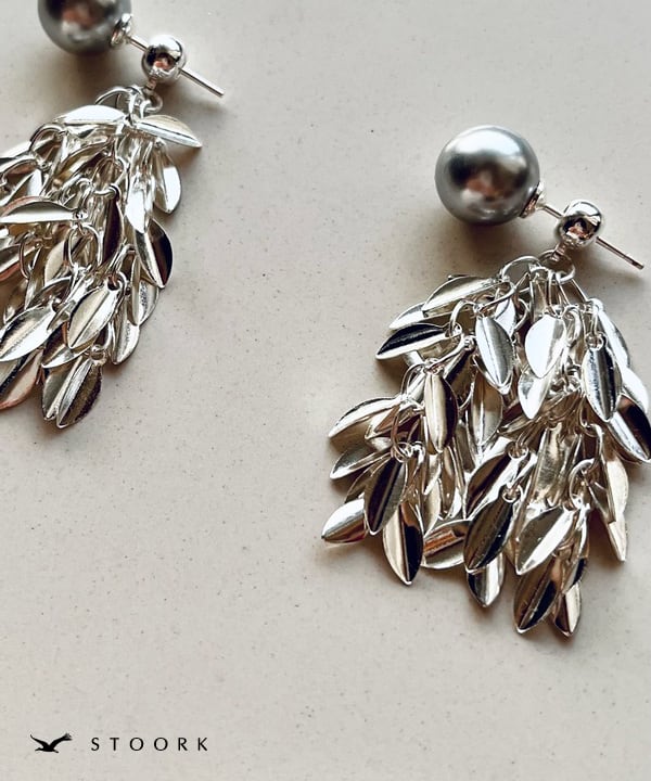 s925 Dark Pearl Leaf Pierce - stoork