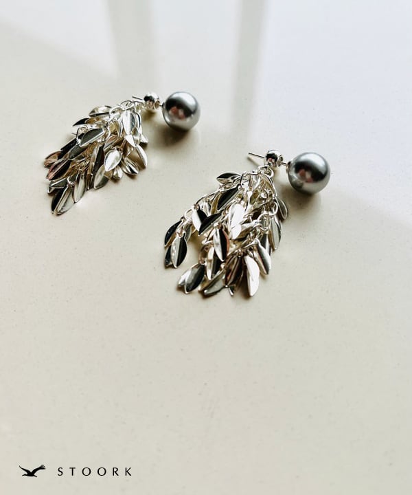 s925 Dark Pearl Leaf Pierce - stoork