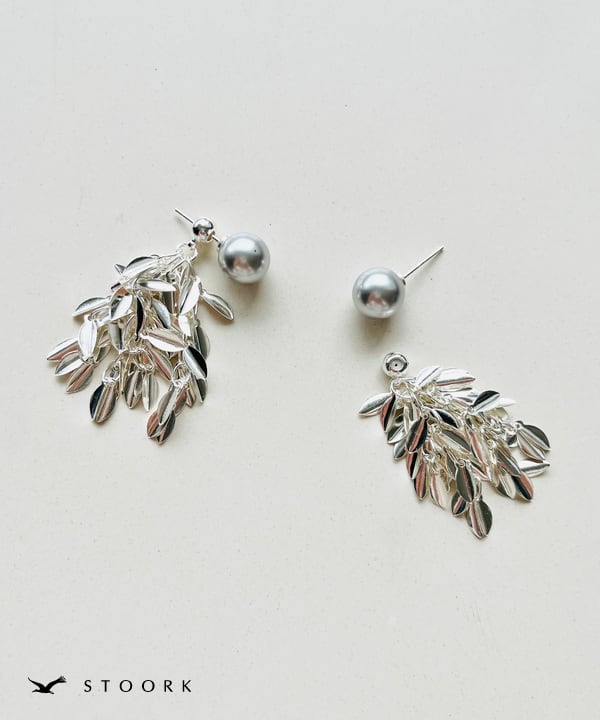 s925 Dark Pearl Leaf Pierce - stoork