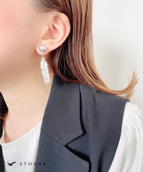 s925 Dark Pearl Leaf Pierce - stoork
