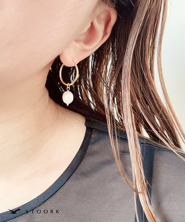 s925 Pearl Hoop Pierce - stoork