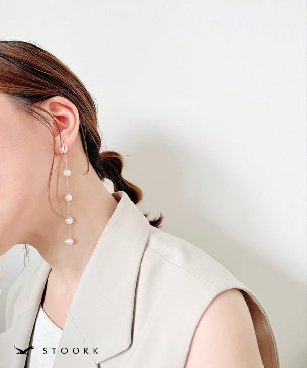 s925 Pearl Long Pierce - stoork
