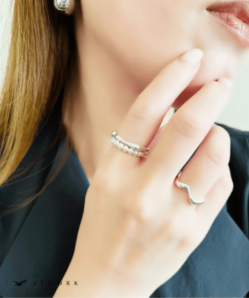 s925 Pearl Metal Line Ring - stoork