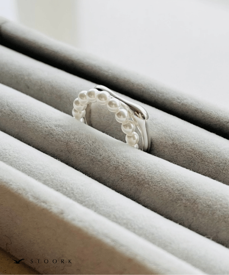 s925 Pearl Metal Line Ring - stoork
