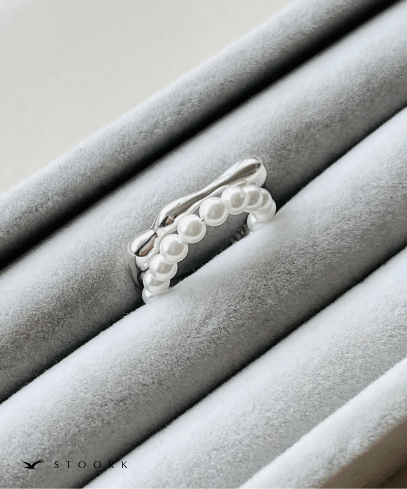 s925 Pearl Metal Line Ring - stoork