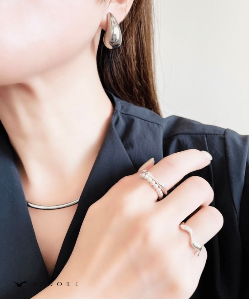 s925 Pearl Metal Line Ring - stoork