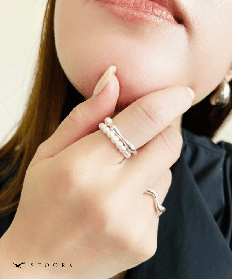 s925 Pearl Metal Line Ring - stoork