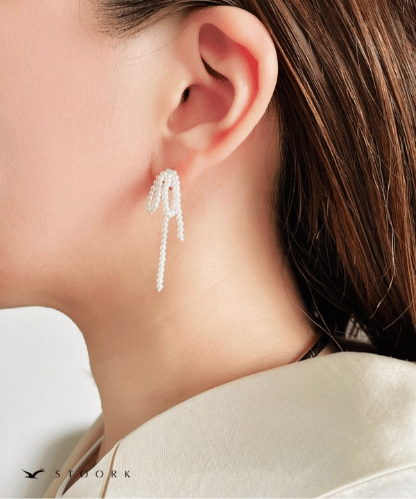 s925 Ribbon Pearl Pierce - stoork