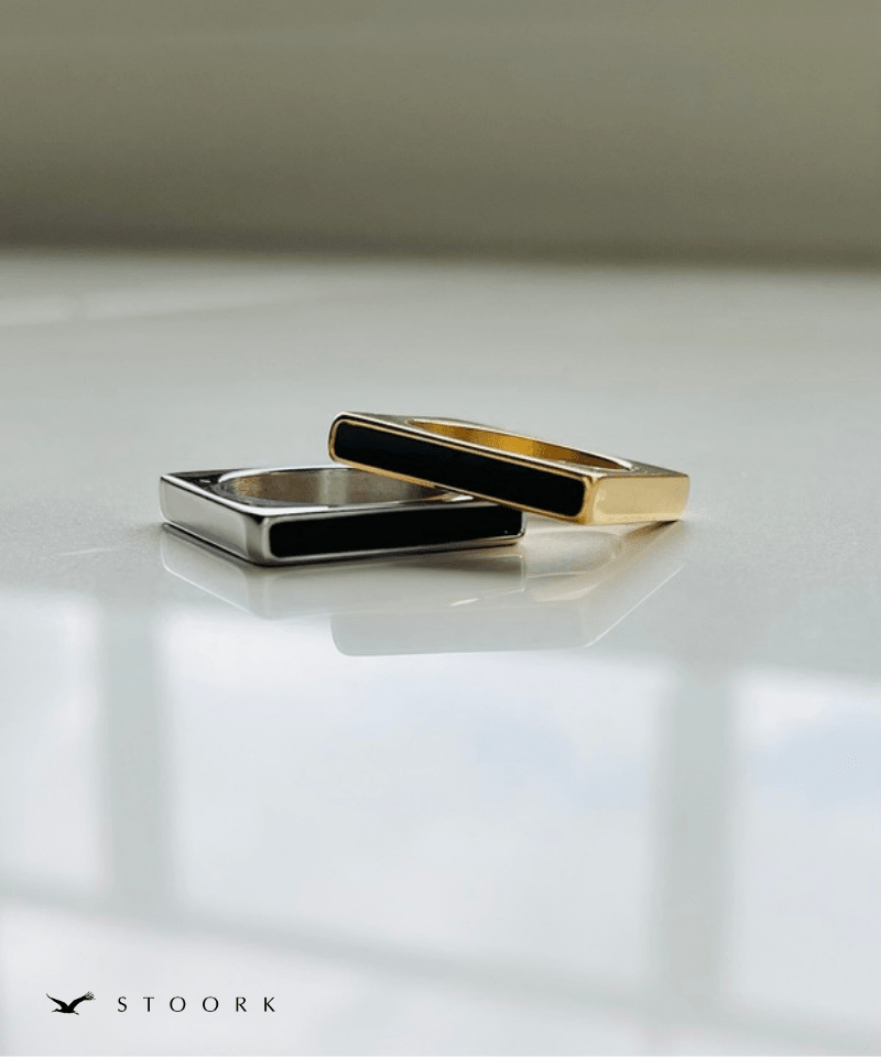 Square Black Line Ring - stoork