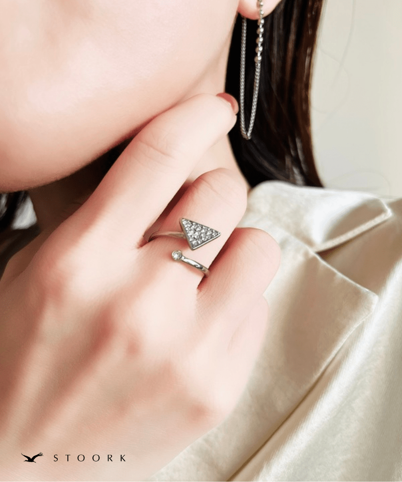 Triangle Dot Open Ring - stoork