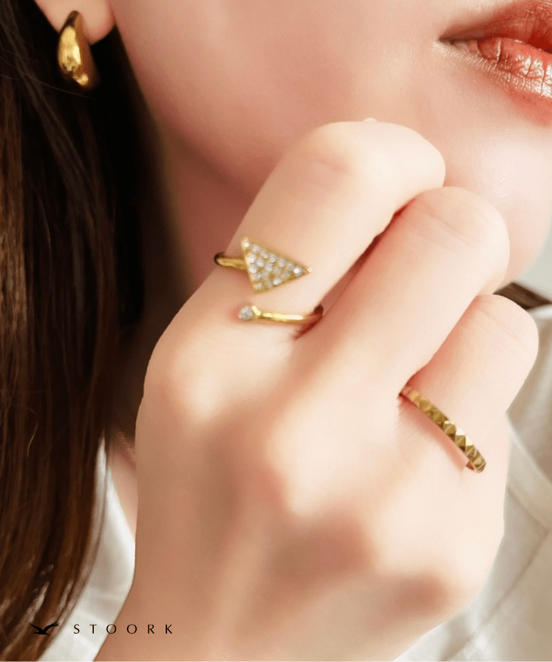 Triangle Dot Open Ring - stoork