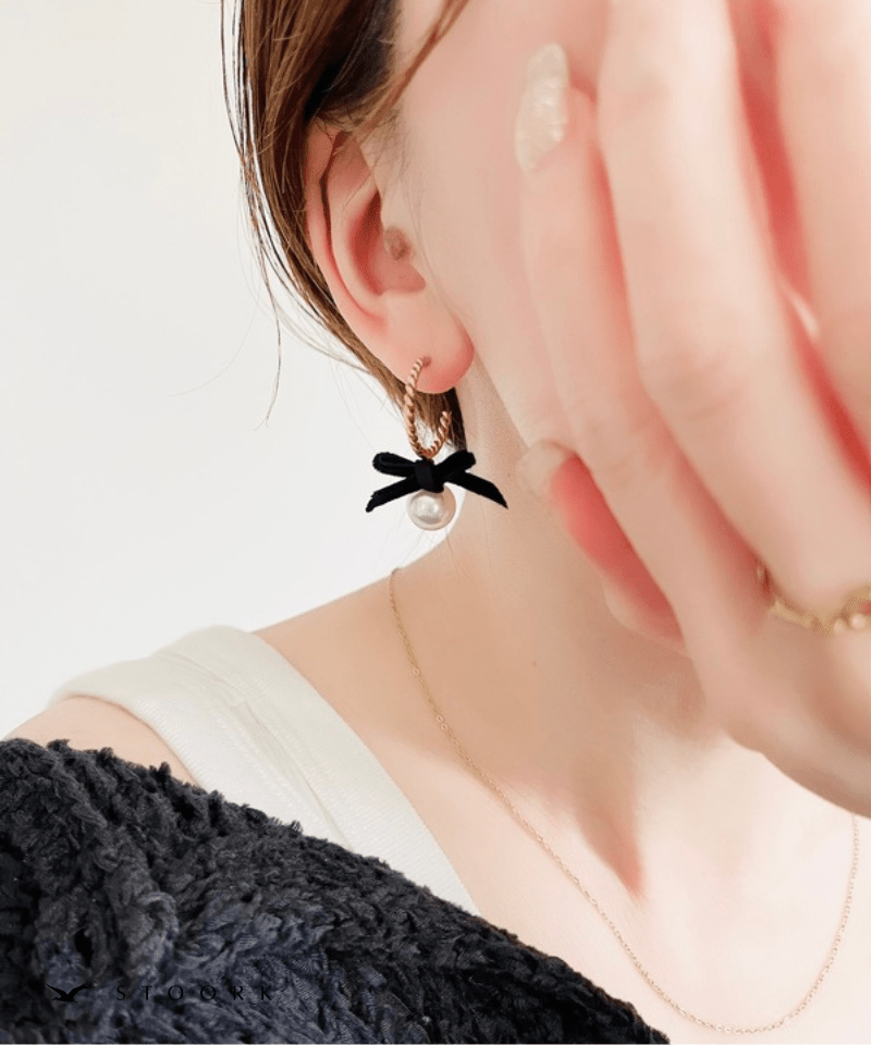 Velvet Ribbon & Pearl Hoop Pierce - stoork