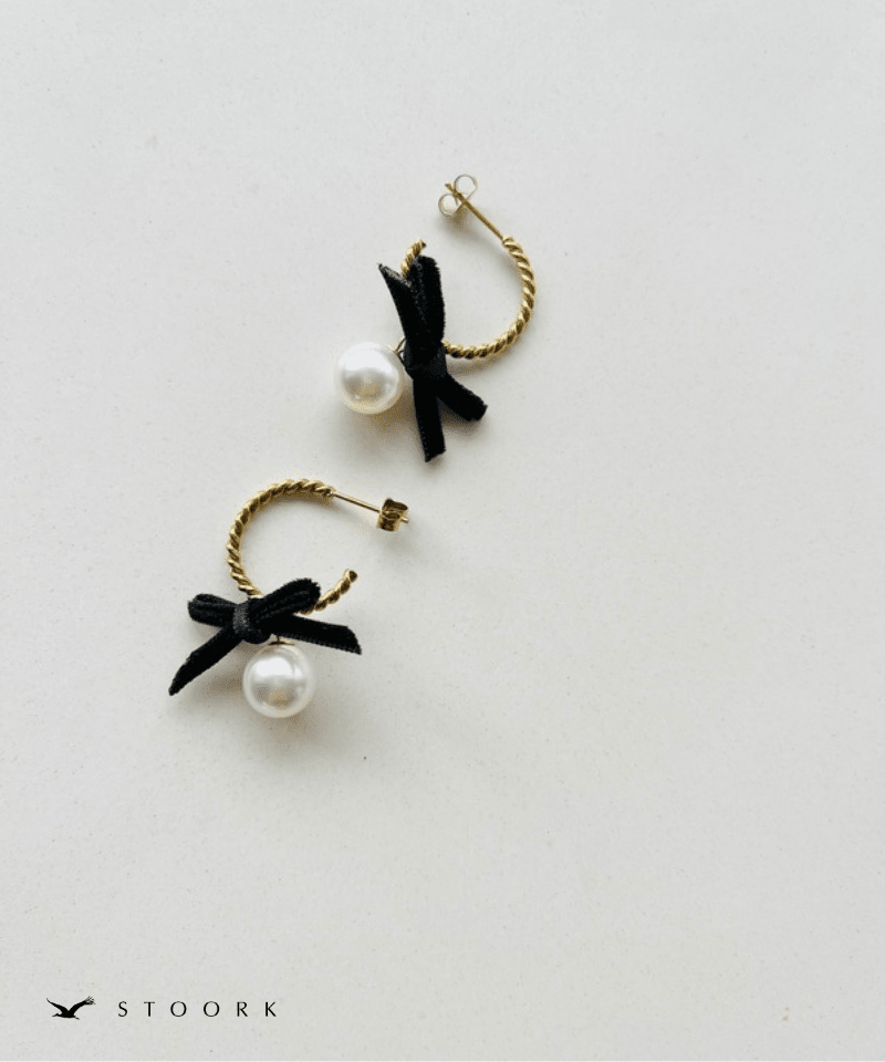 Velvet Ribbon & Pearl Hoop Pierce - stoork