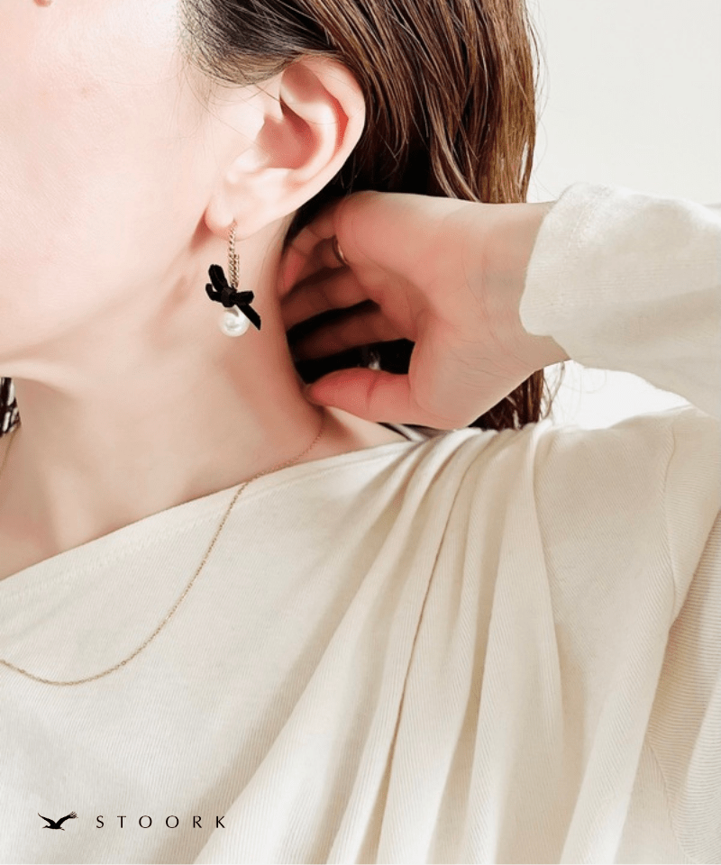 Velvet Ribbon & Pearl Hoop Pierce - stoork