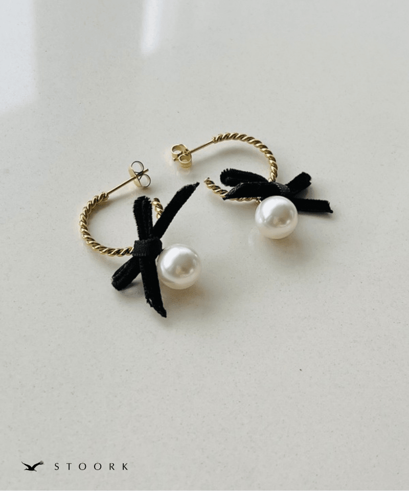 Velvet Ribbon & Pearl Hoop Pierce - stoork