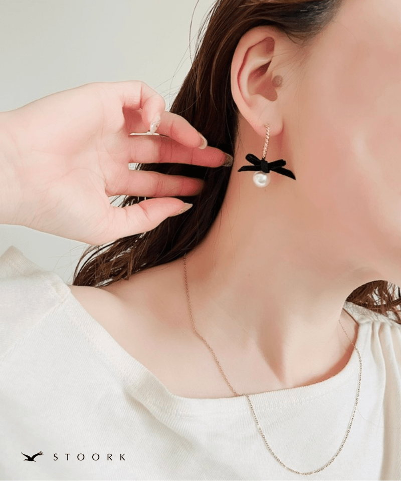 Velvet Ribbon & Pearl Hoop Pierce - stoork