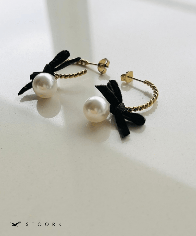 Velvet Ribbon & Pearl Hoop Pierce - stoork