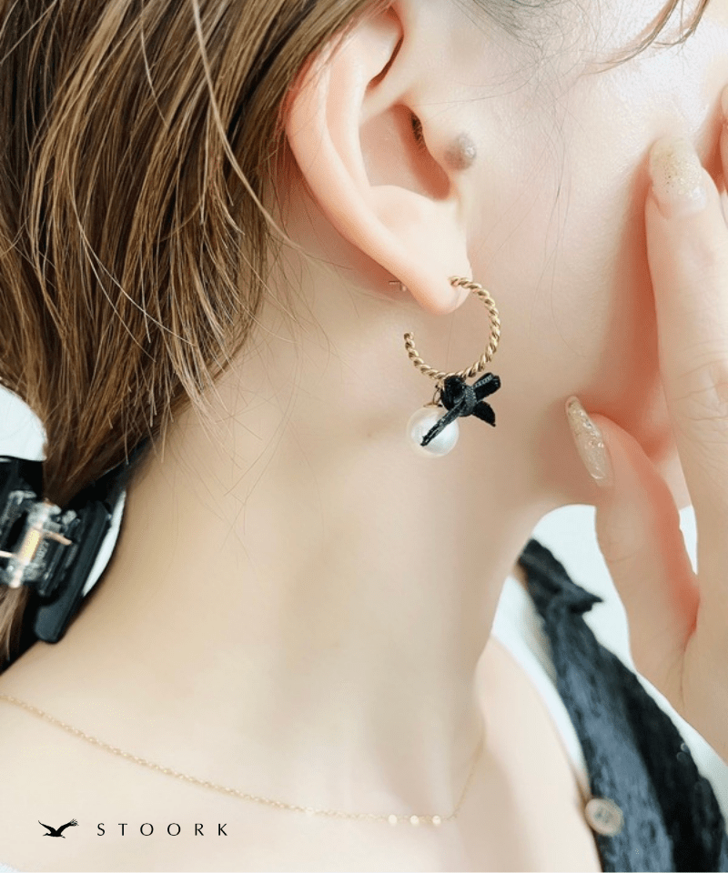 Velvet Ribbon & Pearl Hoop Pierce - stoork