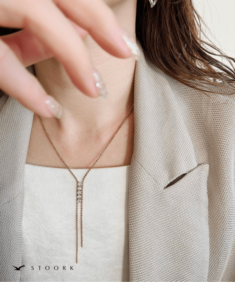 Zirconia Tie Necklace | 金属アレルギー対応アクセサリー通販ショップstoork(ストーク)